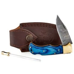 Rill Simple Tools Azul Damascus Folding Skinner W/Sheath 018