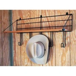 Apple Picker Wall Mount Wood Shelf W/5 Hooks